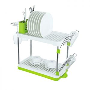 Фото. Сушка для посуды настольная с поддоном 469*225*418 мм. Цвет хром- зеленый.