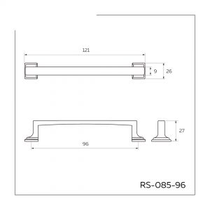 Чертёж - Ручка скоба для мебели 96 мм матовый черный RS-085-96 BL.