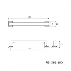 Схема. Мебельная ручка скоба 160 мм матовый черный RS-085-160 BL.