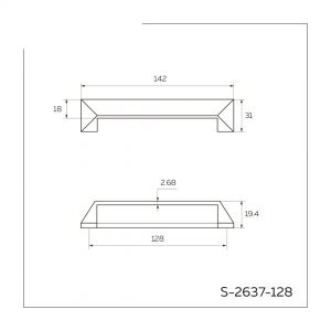Мебельная ручка-скоба 128 мм матовое золото S-2637-128 BSG. Чертёж.
