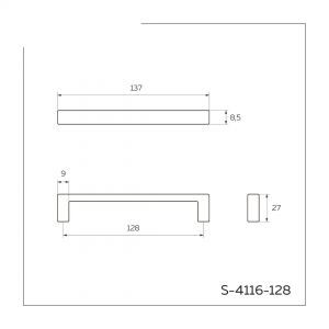 Мебельная ручка-скоба 128 мм матовый черный S-4116-128 BL. Схема.