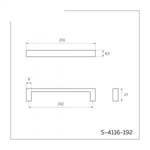 Мебельная ручка-скоба 192 мм матовое золото S-4116-192 BSG - Чертёж.