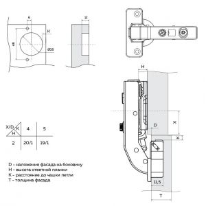 Петля 90 градусов 2 шт, с доводчиком 3d 2pcs-FH43290P1AC. Чертёж.