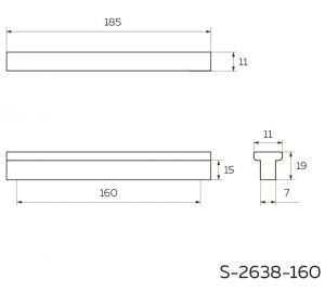 Накладная T-образная ручка 160 мм, матовый черный S-2638-160 BL. Чертёж.