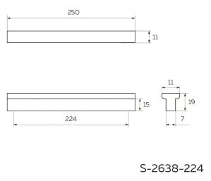 Чертеж - Накладная T-образная ручка 224 мм, матовый черный S-2638-224 BL.