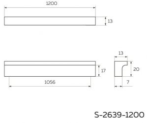 Чертёж - Ручка мебельная Г-образная 1200, матовый хром S-2639-1200 SC.