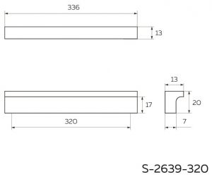 Ручка-скоба Г-образная 320 мм, матовый чёрный S-2639-320 BL - Чертёж.