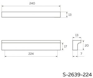 Ручка мебельная Г-образная 224, хром глянец S-2639-224 = Чертёж.