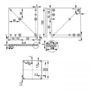 Нога квадратная Н=710, d=60x60, белая B08.3303WT- чертеж.