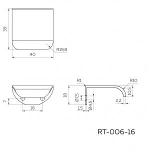 Чертёж. Ручка для мебели торцевая 16 мм матовый чёрный RT-006-16 BL.