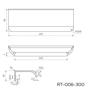 Чертёж - Ручка для мебели торцевая 300 мм матовый хром RT-006-300 SC.