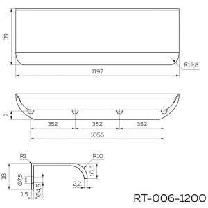 Ручка для мебели торцевая 1200 мм матовый хром RT-006-1200 SC - Чертёж.