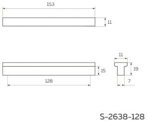 Ручка скоба 128 мм, матовый черный S-2623-128 BL - Чертёж.