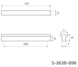 Накладная T-образная ручка 896 мм, матовый черный S-2638-896 BL - Картинка 1.