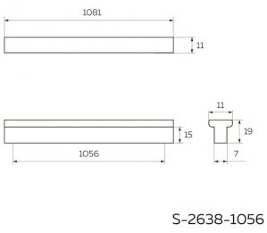 Накладная T-образная ручка 1056 мм, матовый черный S-2638-1056 BL. Чертёж.