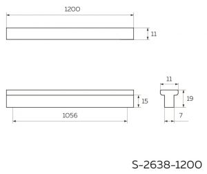 Накладная T-образная ручка 1200 мм, матовый черный S-2638-1200 BL. Чертёж.