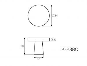 Мебельная ручка кнопка, серый K-2380 GR. Чертёж.