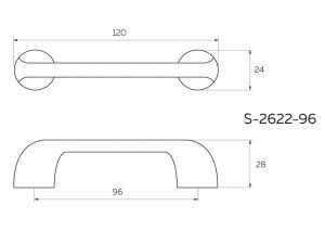 Чертёж - Мебельная ручка скоба 96 мм графит S-2622-96 GF.