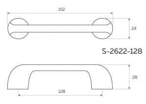 Чертёж: Мебельная ручка скоба 128 мм графит S-2622-128 GF.