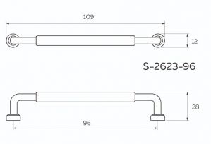 Ручка скоба 96 мм, графит S-2623-96 GF - Чертёж.