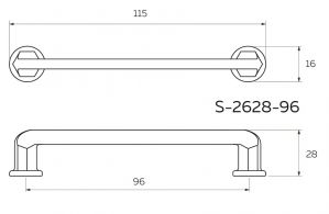 Чертёж: Мебельная ручка скоба 96 мм графит S-2628-96 GF.