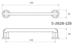 Чертёж - Мебельная ручка скоба 128 мм графит S-2628-128 GF.