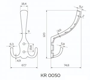 Крючок мебельный, матовый никель - KR 0050 SN - Схема.