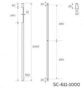 Чертёж. Ручка-скоба длинная 1000, графит SC-611-1000-GF.