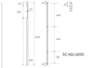 Чертёж: Ручка-скоба длинная 1200, матовый белый SC-611-1200-WT.