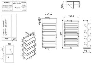 Чертёж - Поворотная стойка для обуви 8 полок 800, антрацит R36970.