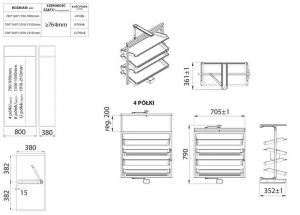 Чертёж. Поворотная стойка для обуви 4 полки 800, антрацит R39738.