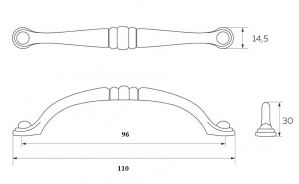 Чертёж - Ручка скоба мебельная 96 мм, чернёный старинный цинк RS-089-96 BAZ.