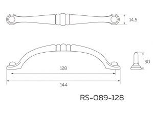 Чертёж - Ручка скоба мебельная 128 мм, чернёный старинный цинк RS-089-128 BAZ.