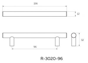 Чертёж: Мебельная Ручка-рейлинг 96, матовое золото R-3020-96-BSG.