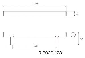 Чертёж - Мебельная Ручка-рейлинг 128, матовое золото R-3020-128-BSG.