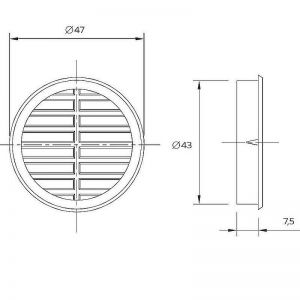Вентиляционная решётка для цоколя D 47, светлый орех 2190-443-NC - схема.