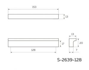 Ручка Г-образная 128 мм, матовое золото S-2639-128 BSG - Чертёж.