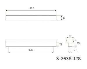 Чертёж. Ручка T-образная 128 мм, графит S-2638-128 GF.