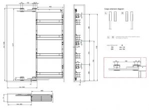 Чертёж: Выдвижная корзина 150 - 4 уровня с доводом, левая E31.0058L.