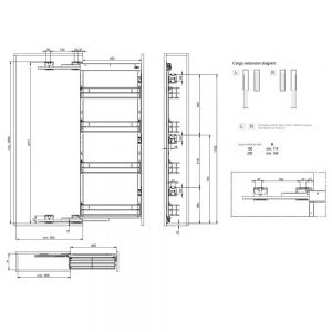 Фото. Выдвижная корзина 200 - 4 уровня с доводчиком, левая графит E31.0060LBL.