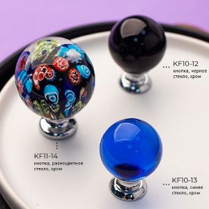 Ручка-кнопка синее стекло, хром KF10-13 . Изображение 2.