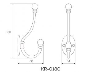 Чертёж: Крючок мебельный 2х-рожковый KR-0180-SN.