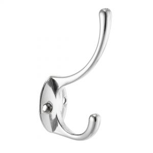 Крючок мебельный двухрожковый, цвет хром глянец KR-0030. Фото.
