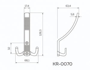 Крючок мебельный 3х-рожковый, хром KR-0070. Чертёж.