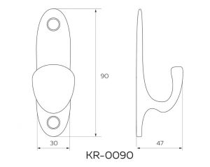 Чертёж: Крючок мебельный хром KR-0090.