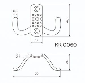 Картинка: Крючок мебельный античная бронза KR 0060 AB. Чертёж.