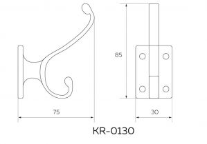 Чертёж - Крючок 2х-рожковый мебельный античная бронза KR-0130-AB.