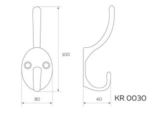 Чертёж. Крючок мебельный двухрожковый золото KR-0030-OT.