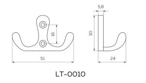 Крючок мебельный двухрожковый. Цвет золото KR0010OT - Чертёж.