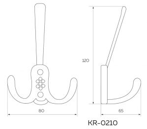 Крючок мебельный трехрожковый, атласная бронза KR-0210-MAB Чертёж.